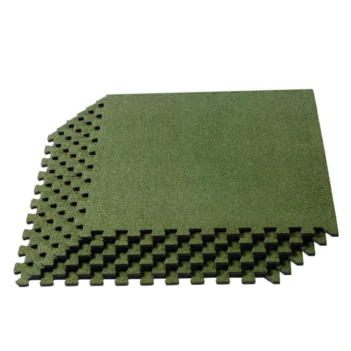 AllSportSystems interlocking carpet tiles stacked on white with the interlock teeth visible