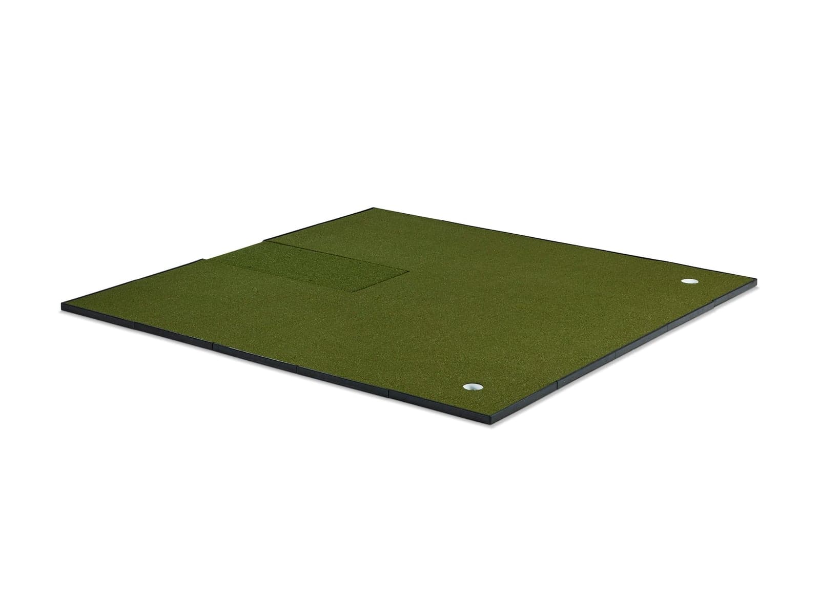 Fiberbuilt Player Preferred Center-Hitting Combo golf mat with putting green, flat-lay on white