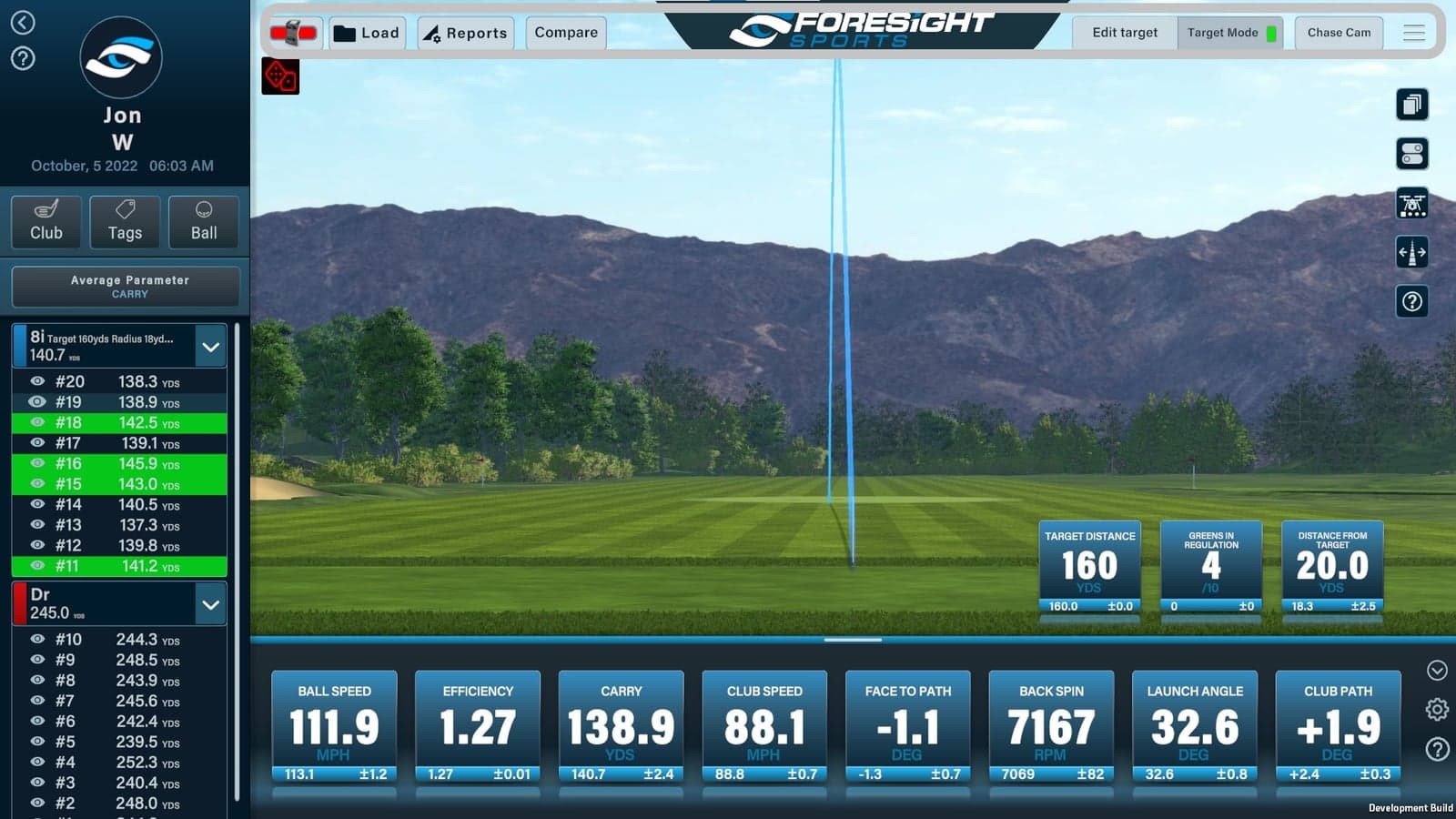 Foresight FSX Pro target mode with shot data readouts