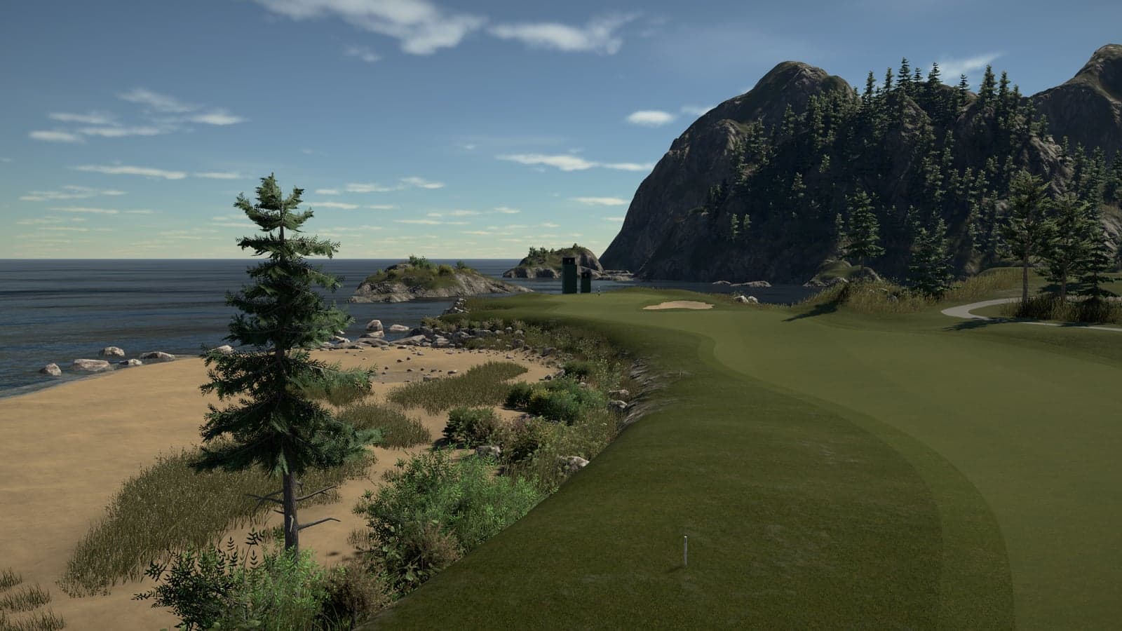 The Golf Club 2019 simulator, coastal hole with ocean, cliffs and a bunkered green